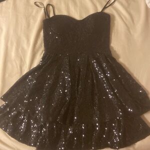 Windsor Black Sequin Spaghetti Strap Mini Dress